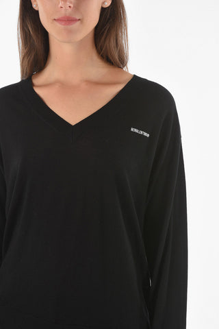 V Neck Wool Sweater with Tulle Bottom