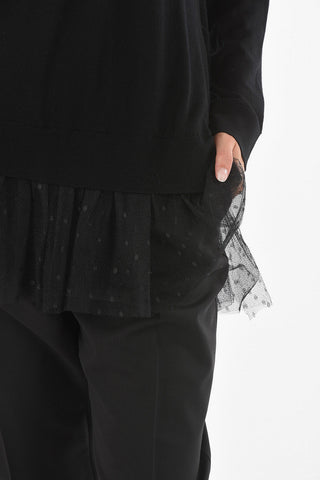 V Neck Wool Sweater with Tulle Bottom