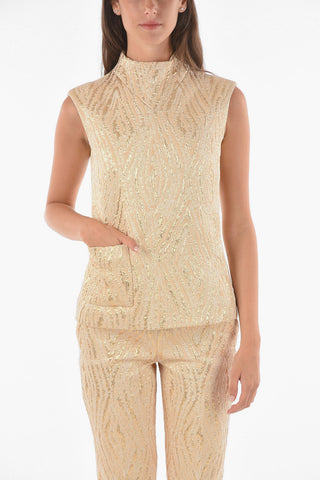 Turtleneck Lurex Top with Breast-pocket