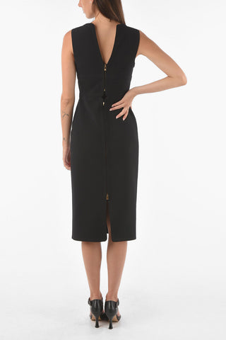 V Neck Cut-out Detail Virgin Wool Sheath Dress