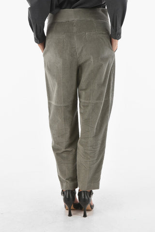 Ribbed Velour Baggy Pants with Side Zip