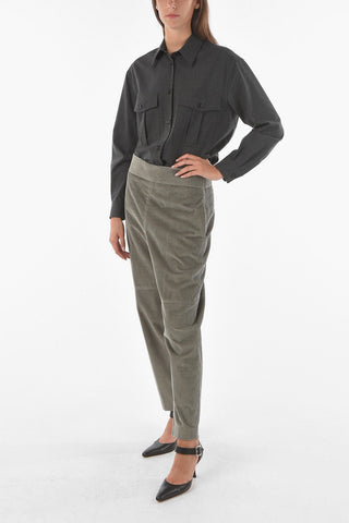 Ribbed Velour Baggy Pants with Side Zip