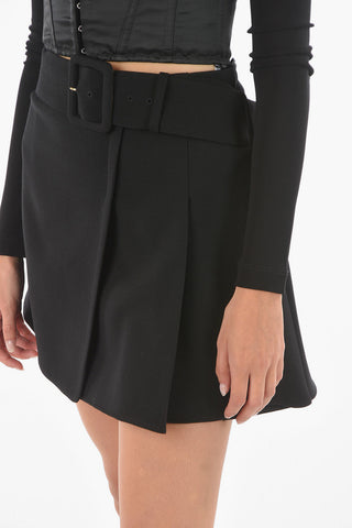 Belted Virgin Wool Wrap Miniskirt