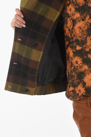 Wool Blend Double-breasted Coat with Plaid Check Motif