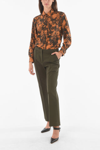Front Pleated Stretch Fabric Bootcut Pants