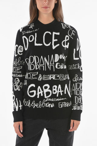 Maglia Girocollo in Lana con Logo All-Over