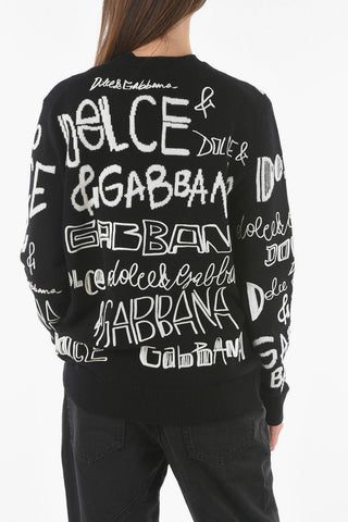 Maglia Girocollo in Lana con Logo All-Over