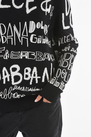 Maglia Girocollo in Lana con Logo All-Over