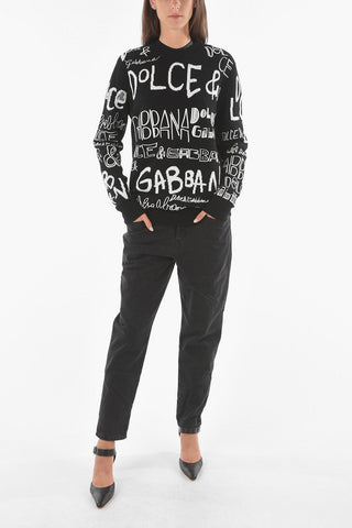 Maglia Girocollo in Lana con Logo All-Over