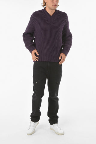 V Neck EGGPLANT Oversized Pullover