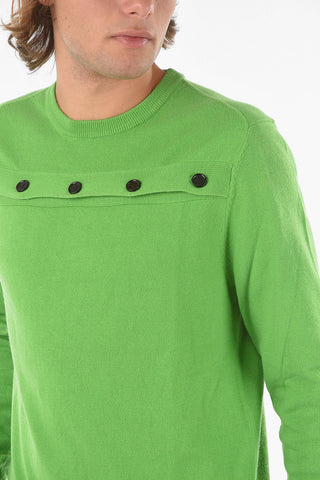 Crewneck Cashmere Sweater With Horizontal Butoons