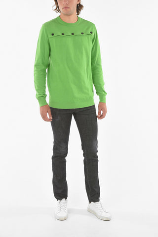 Crewneck Cashmere Sweater With Horizontal Butoons