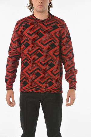 Crew Neck Geometric Patterned Wool Blend Pullover