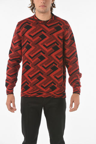 Pullover Girocollo in Misto Lana con Motivo Geometrico
