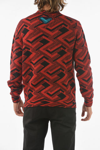 Pullover Girocollo in Misto Lana con Motivo Geometrico