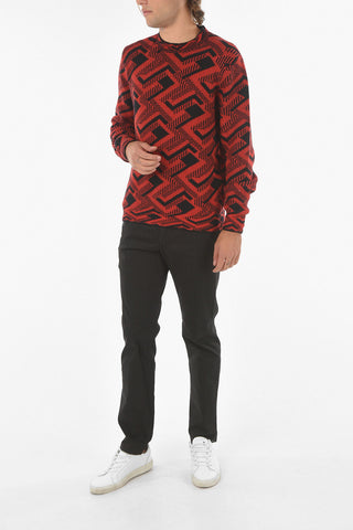 Pullover Girocollo in Misto Lana con Motivo Geometrico