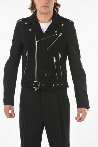 Suede Biker Jacket with Silver Details