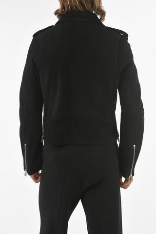 Suede Biker Jacket with Silver Details