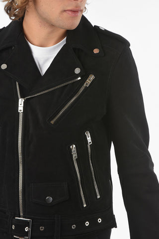 Suede Biker Jacket with Silver Details