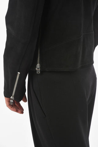 Suede Biker Jacket with Silver Details