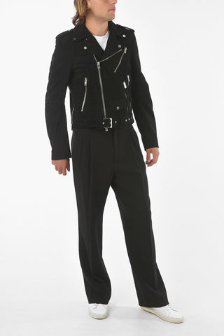 Suede Biker Jacket with Silver Details