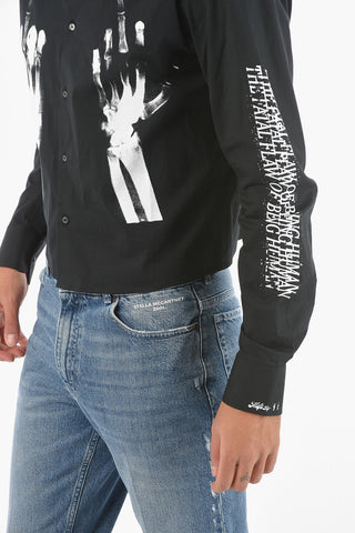 Camicia Crop con Stampa a Contrasto e collo Italiano