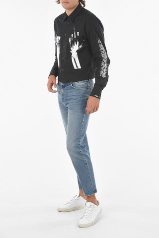 Camicia Crop con Stampa a Contrasto e collo Italiano