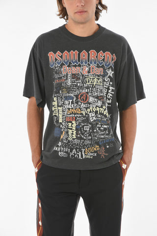 Flamed Cotton IRON FIT Vintage Effect Print T-shirt