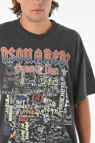 Flamed Cotton IRON FIT Vintage Effect Print T-shirt