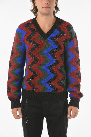 V Neck Sequined Wool Blend Pullover