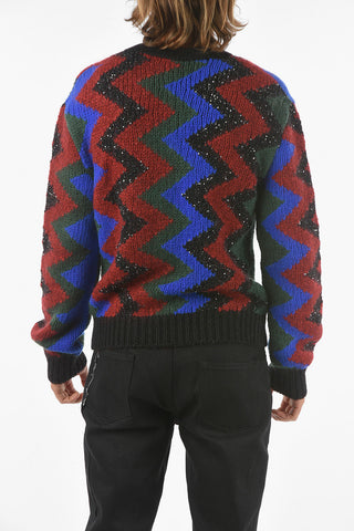V Neck Sequined Wool Blend Pullover