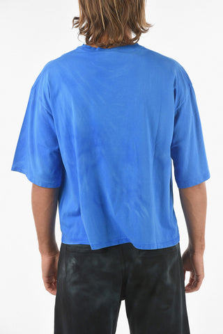 Acid Wash Effect Crew-neck T-shirt with Logo-Embroidery