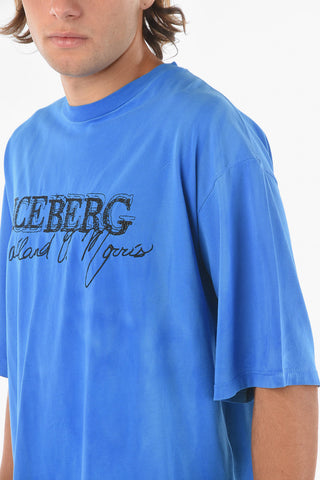 Acid Wash Effect Crew-neck T-shirt with Logo-Embroidery