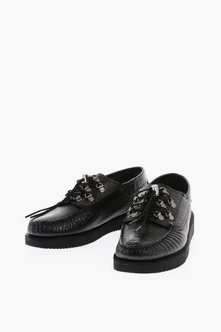 crocodile effect leather loafers with drawstring fastening
