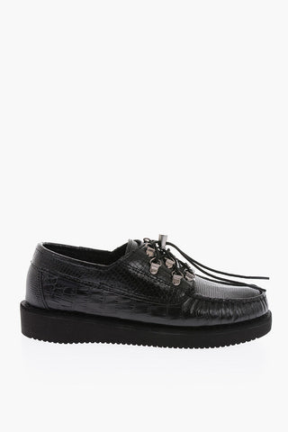 crocodile effect leather loafers with drawstring fastening