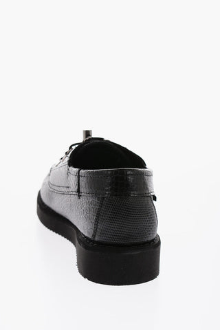 crocodile effect leather loafers with drawstring fastening