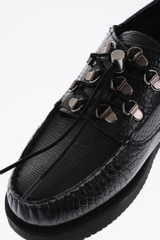 crocodile effect leather loafers with drawstring fastening