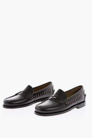 beads detail leather loafers
