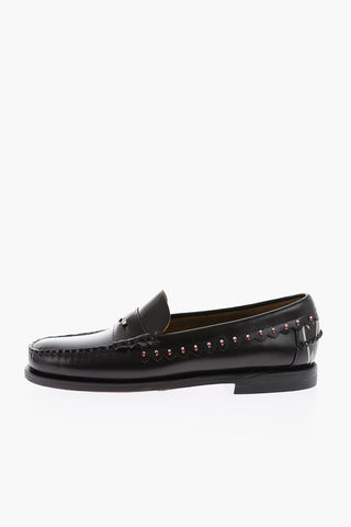 beads detail leather loafers
