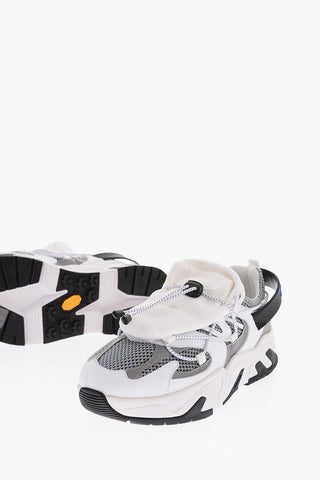 leather and fabric KAKKOI sneakers with removable pocket on the front