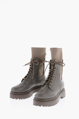 leather abd fabric combat boots with tank sole