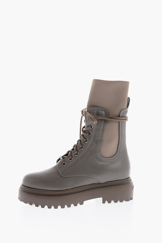 leather abd fabric combat boots with tank sole