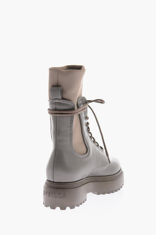 leather abd fabric combat boots with tank sole