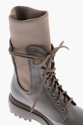 leather abd fabric combat boots with tank sole