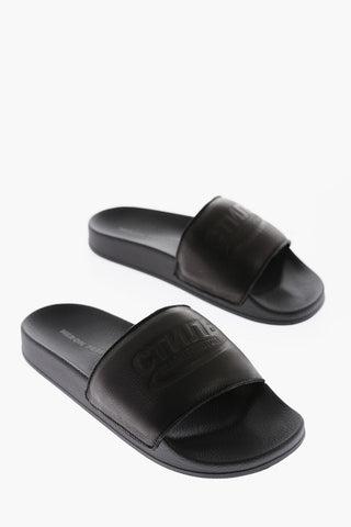 solid color leather slides