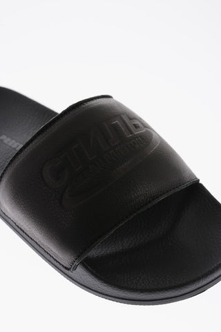 solid color leather slides