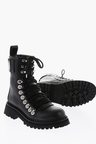 COUTURE! Contrasting logo leather combat boots