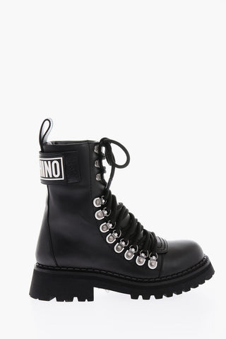 COUTURE! Contrasting logo leather combat boots