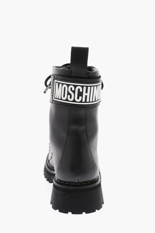 COUTURE! Contrasting logo leather combat boots