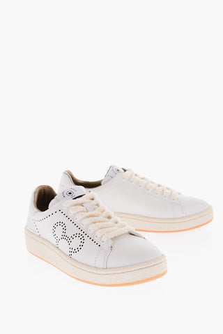 DISNEY Leather Low-Top Sneakers with Golden Perforated of Mickey Mouse Shape